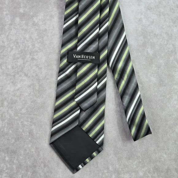 Van Heusen Black Gray Green Stripe Geometric Executive Neck Tie Men's - Picture 3 of 5